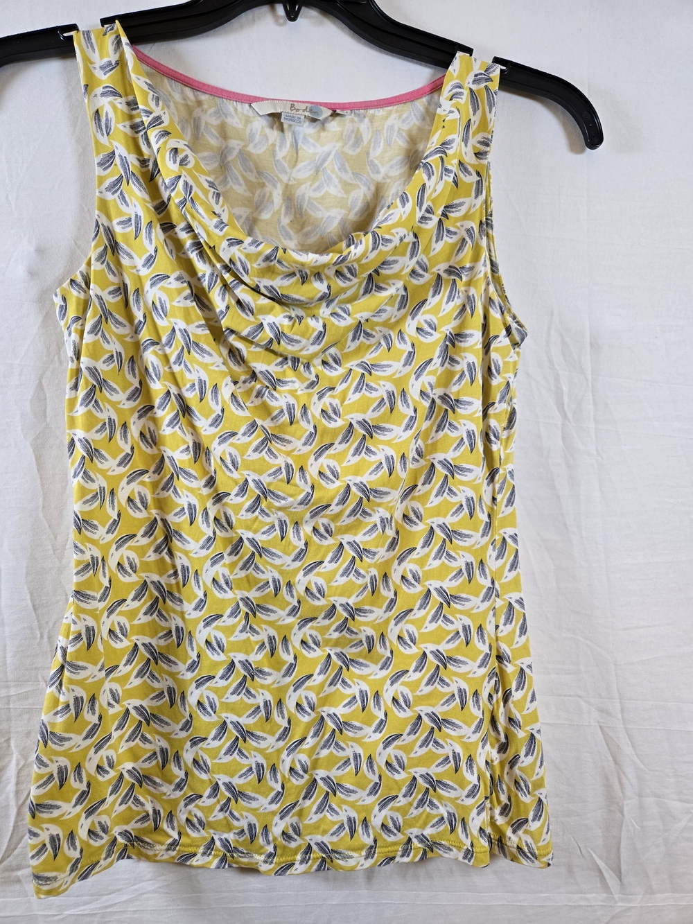 Boden Yellow Leaf-Print Cowl Neck Sleeveless Top